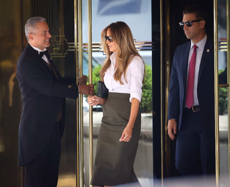 Melania Trump is seen leaving Trump Tower in June 2024. Presidential biographer Michael Wolff says the first lady is relying on scant evidence that she lives in Florida to try to get his lawsuit against her moved there.