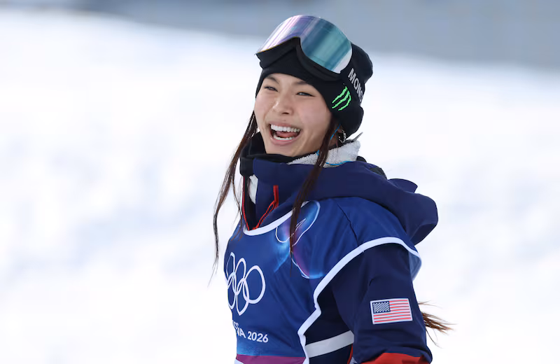 Team USA snowboarder Chloe Kim competes on day five of the 2026 Winter Olympic Games on February 11, 2026 in Livigno, Italy.