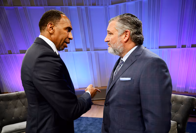 Host Stephen A. Smith in conversation with Senator Ted Cruz (R-TX) at a SiriusXM Town Hall event