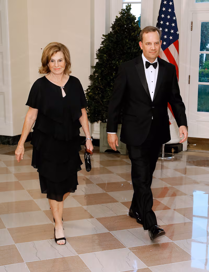 WASHINGTON, DC - SEPTEMBER 20: Elizabeth Uihlein (L) and Jacob Peters arrive for the State Dinner at The White House honoring Australian PM Morrison on September 20, 2019 in Washington, DC. Prime Minister Morrison is on a state visit in Washington hosted by President Trump.