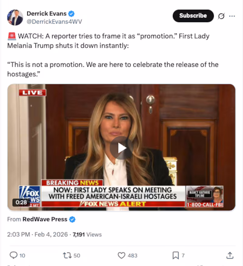 Evans, a Jan. 6 rioter whom Donald Trump pardoned, eagerly took the first lady's side.