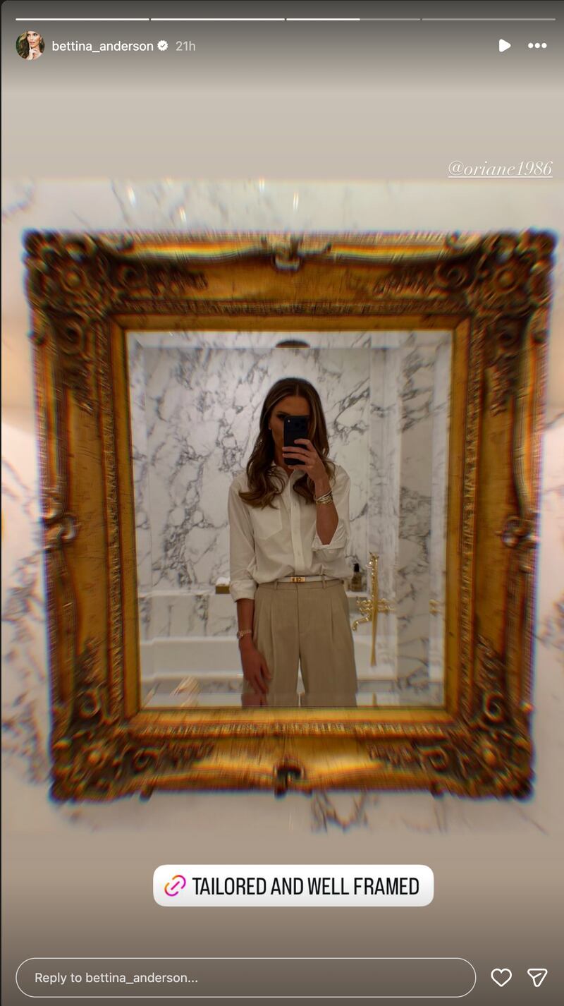 Bettina Anderson’s Lincoln Bathroom selfie she posted to her Instagram story on Wednesday.