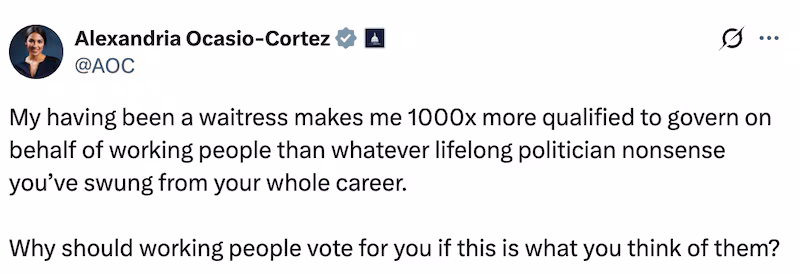 AOC's post on X responding to Kennedy's comments.