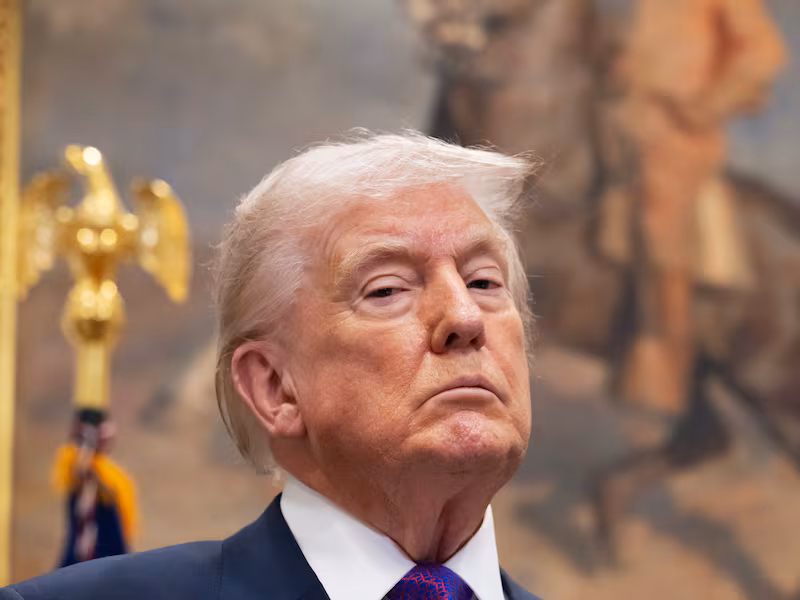 President Donald Trump is seen while making an announcement inside the Roosevelt Room of the White House on February 12, 2026, in Washington, DC.