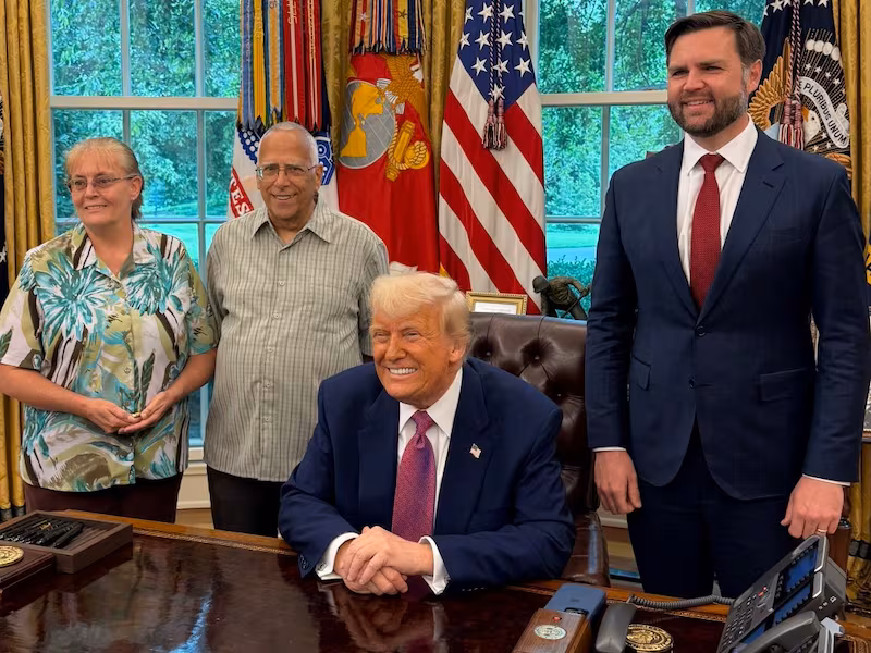 A photo from the White House shows Louis Prevost and his wife Deborah smiling next to Trump and Vice President JD Vance in the Oval Office.
