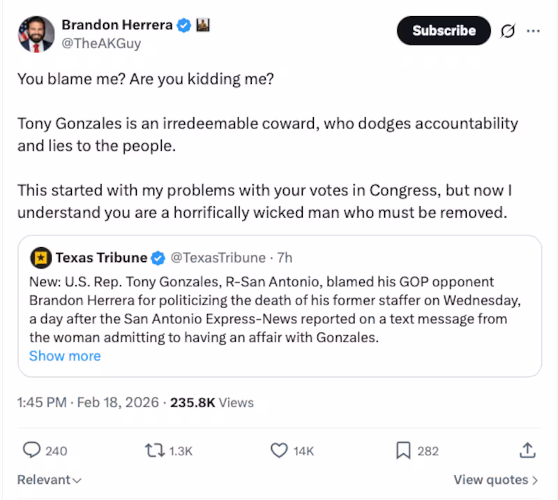 Herrera on Wednesday responded to Gonzales blaming him for the story on his reported affair with a staff member.