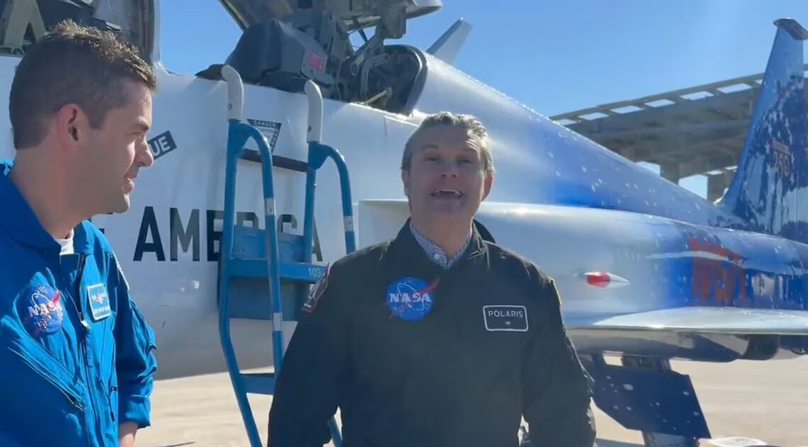 Pentagon Pete Cosplays as NASA Pilot Aboard Billionaire’s Jet
