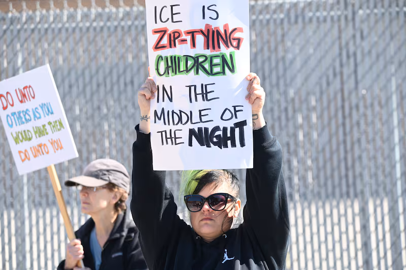 Anti-ICE protesters have congregated outside the agency's facility in Broadview, Illinois.