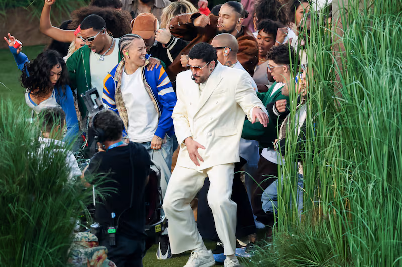 Bad Bunny performs at Super Bowl LX held at Levi's Stadium on February 08, 2026 in Santa Clara, California.