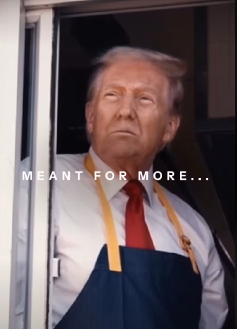 An AI-generated video of Trump show the president working at McDonald's.