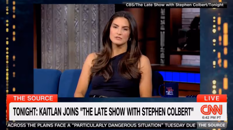 Kaitlan Collins appears on The Late Show with Stephen Colbert.
