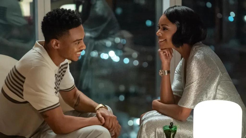 (L to R) Keith Powers as Eric and Gabrielle Union as Jenna in The Perfect Find. Cr. Emily Aragones/Netflix © 2023
