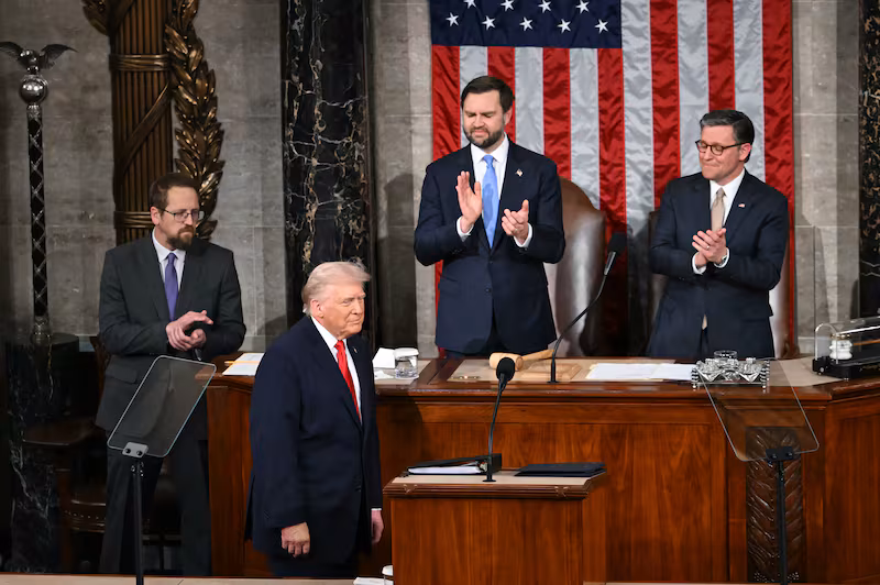 Trump arrives to deliver his State of the Union address.