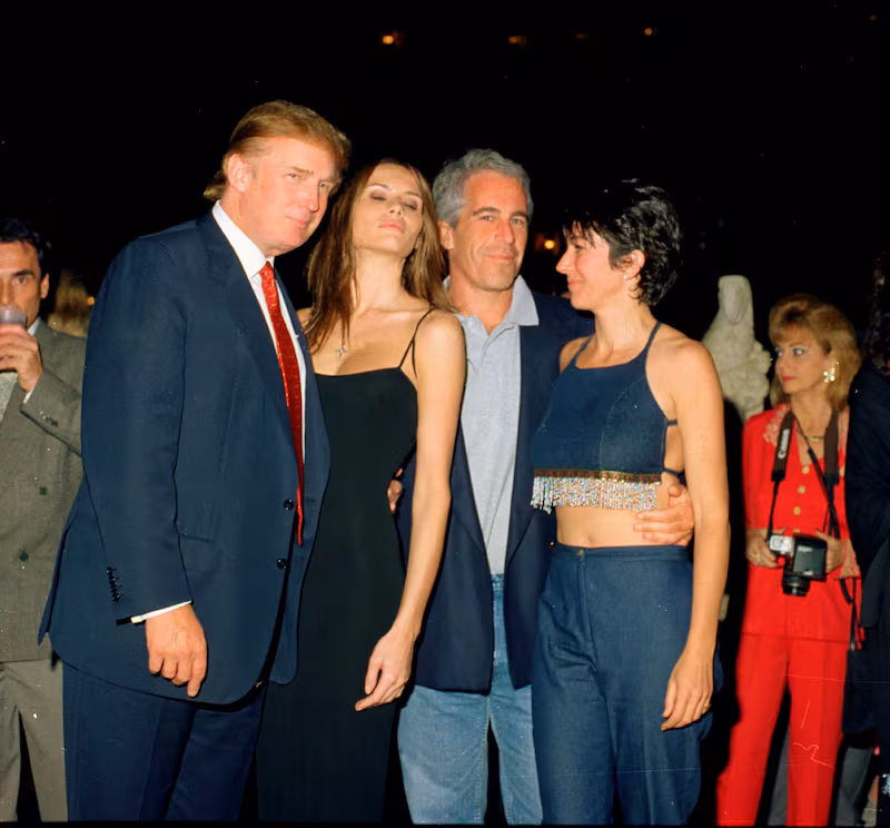 Trump and Melania with Jeffrey Epstein and Ghislaine Maxwell at the Mar-a-Lago club,  in Palm Beach, Florida, February 12, 2000.