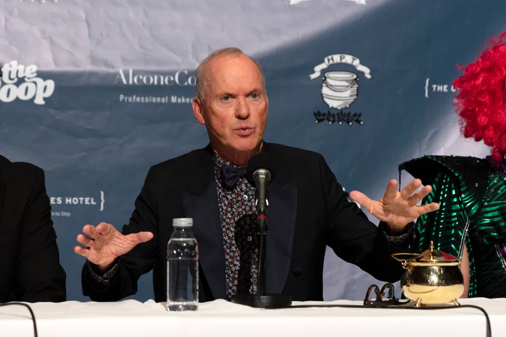 Actor Michael Keaton is honored as Hasty Pudding's Man of the Year during a ceremony at Harvard's Farkas Hall on February 6, 2026 in Cambridge, Massachusetts. 