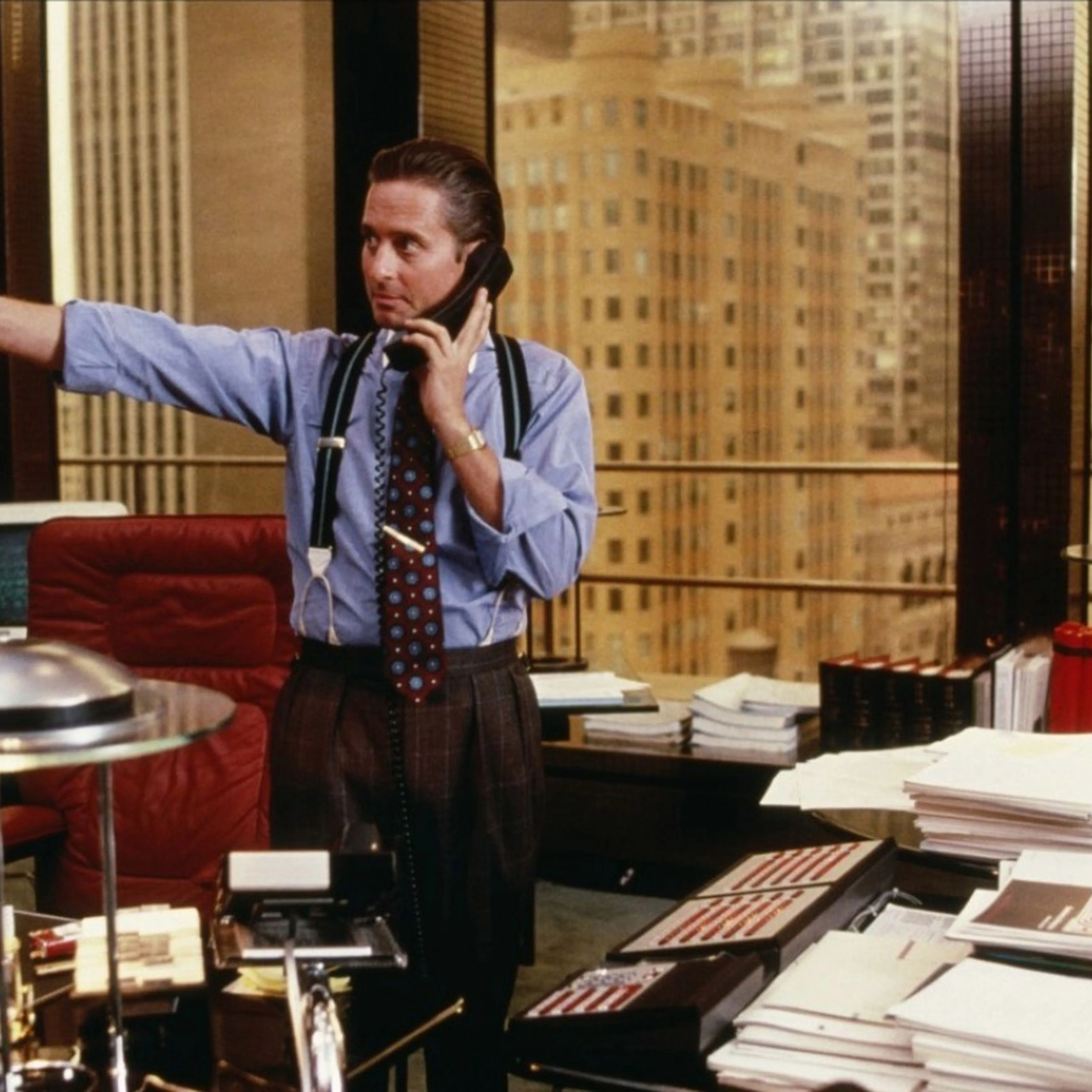 Michael Douglas as Gordon Gekko in a scene from 