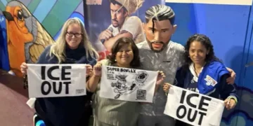 Artists lead ‘ICE Out’ protest inside Super Bowl LX