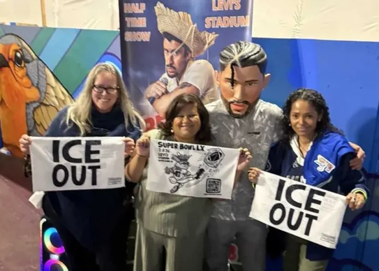 Artists lead ‘ICE Out’ protest inside Super Bowl LX