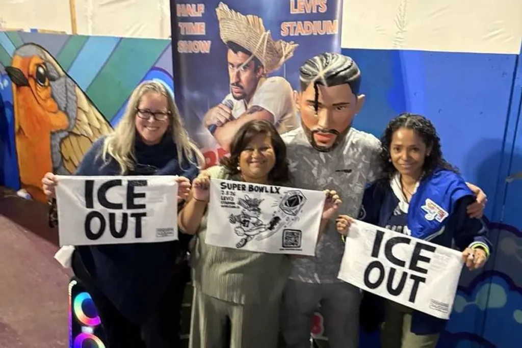 Artists lead ‘ICE Out’ protest inside Super Bowl LX