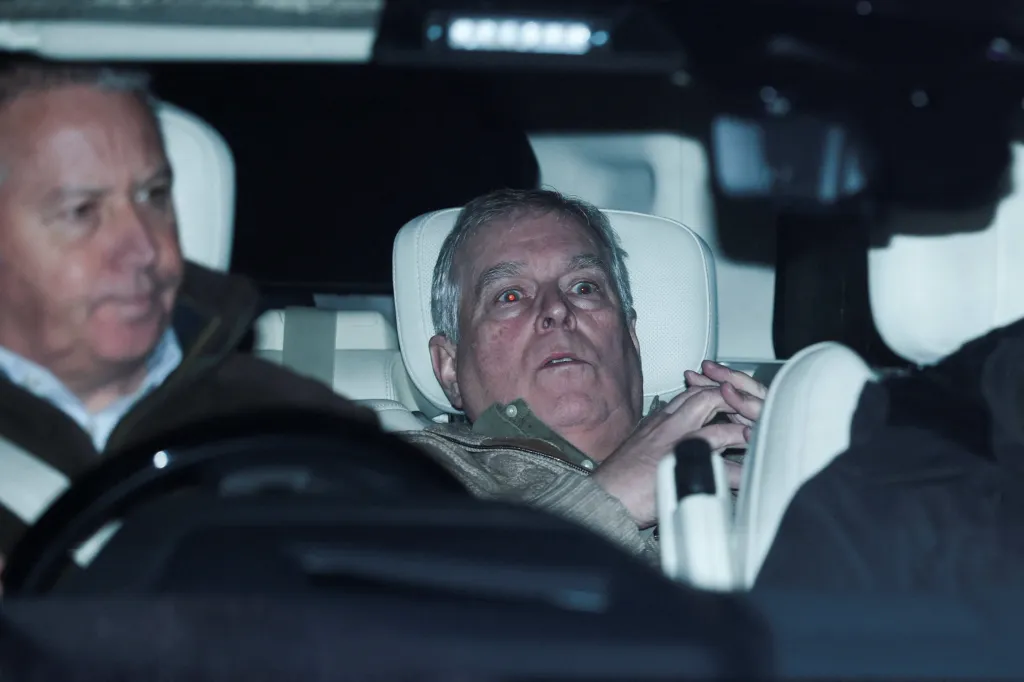 Prince Andrew in the back of a car after his arrest in Aylsham.