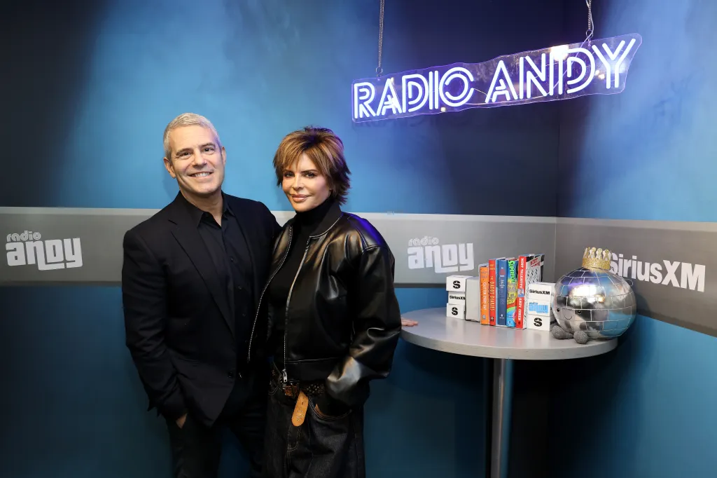Andy Cohen and Lisa Rinna at SiriusXM Studios.