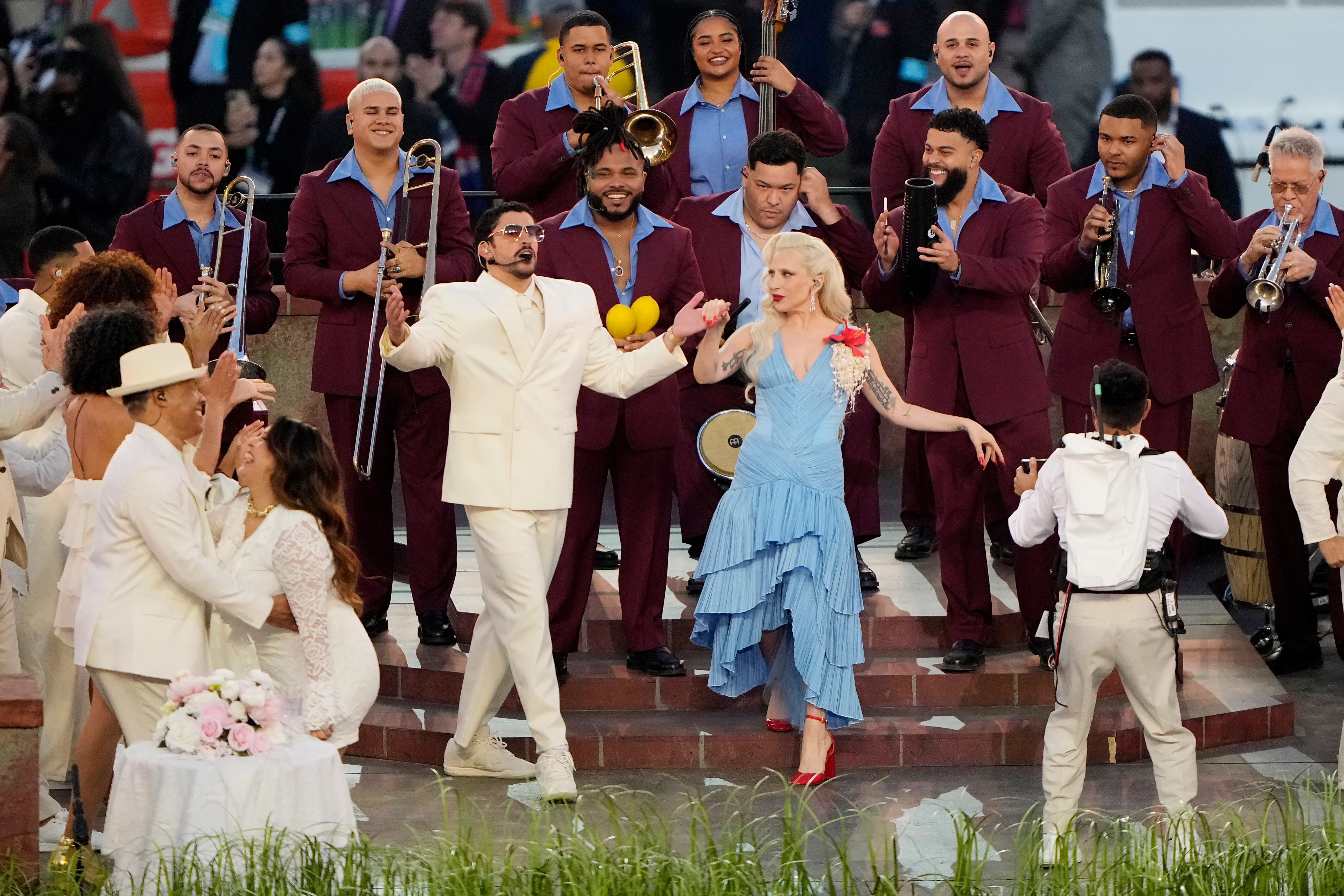 Bad Bunny with Lady Gaga during the Super Bowl halftime show