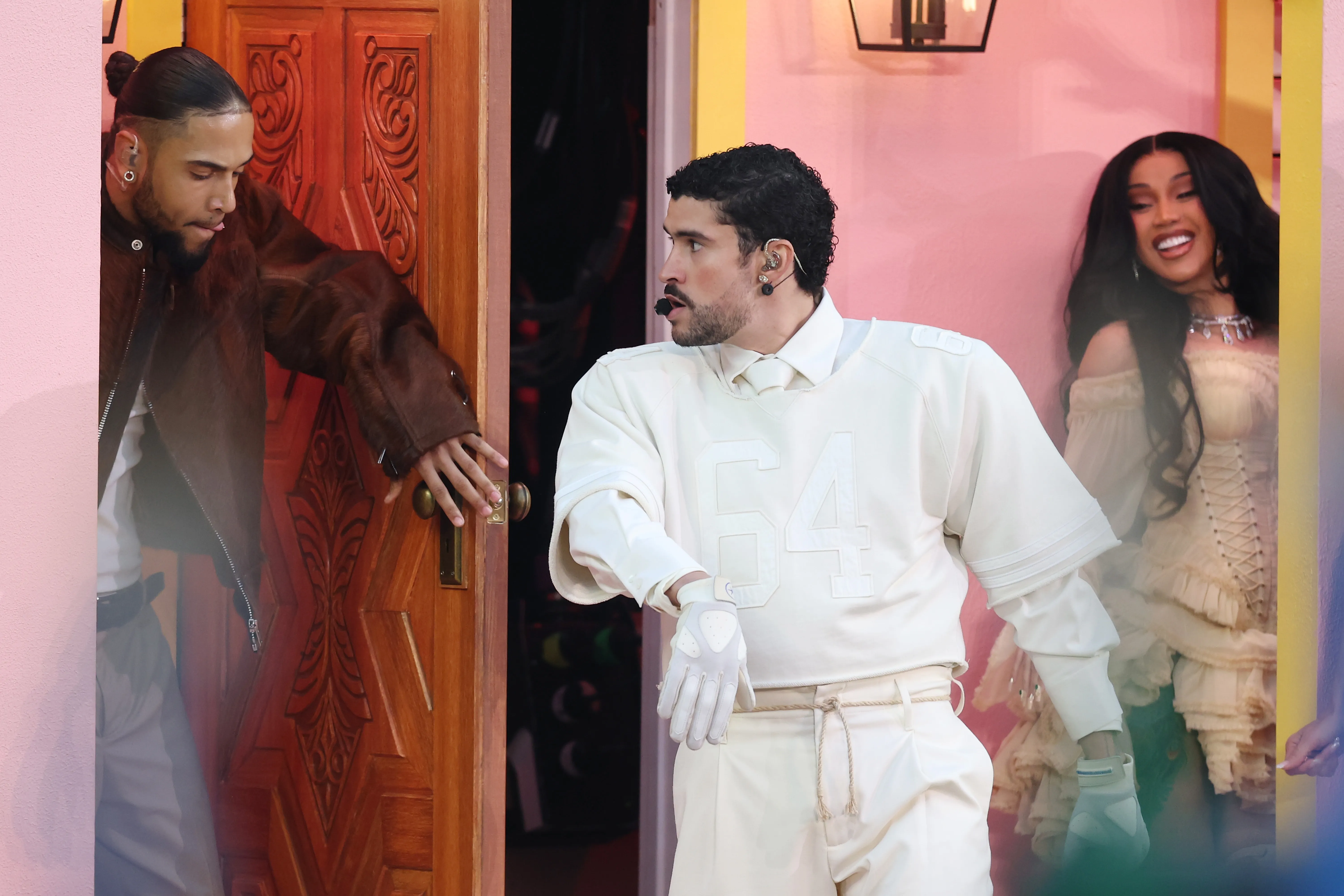 Bad Bunny performing onstage during the Apple Music Super Bowl LX Halftime Show.