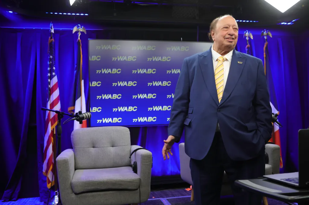 John Catsimatidis addresses the media in the WABC studio.