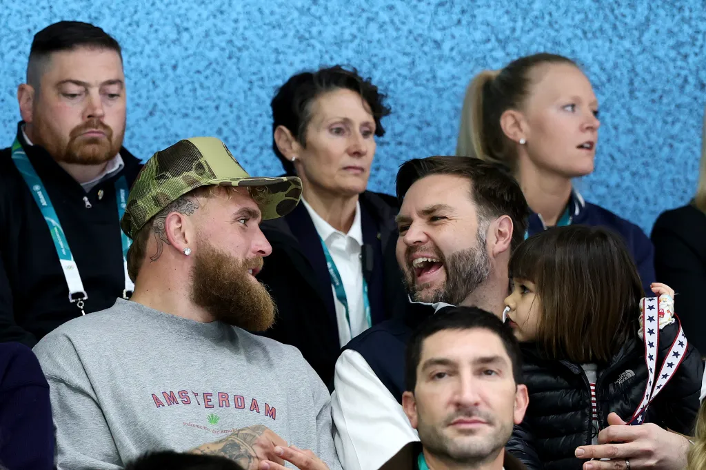 Boxer Jake Paul and US Vice President JD Vance with daughter, Mirabel, are in the stands at the Milano Cortina 2026 Winter Olympics.