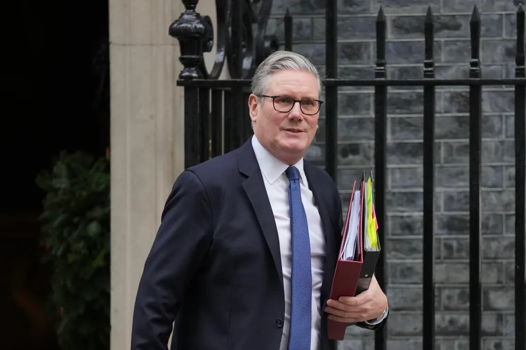 Britain's Prime Minister Keir Starmer leaves 10 Downing Street to attend the weekly Prime Ministers' Questions session in parliament in London, Wednesday, Dec. 10, 2025.