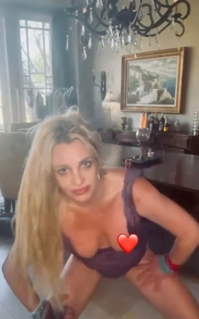 Britney Spears posing in a purple top.