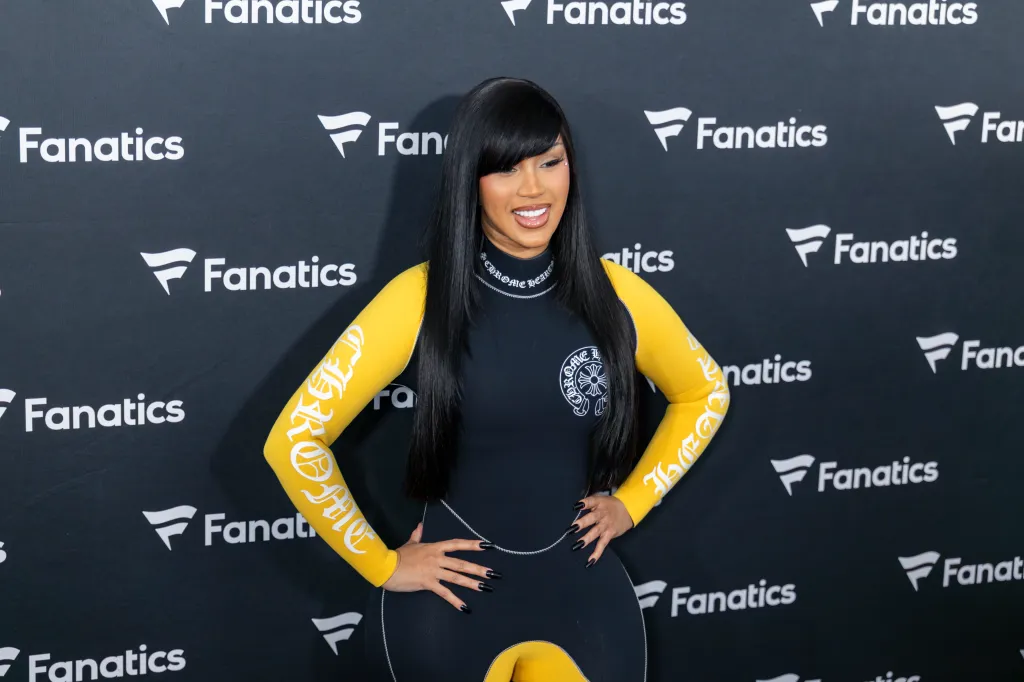 Cardi B on the red carpet at the Fanatics Super Bowl Party.