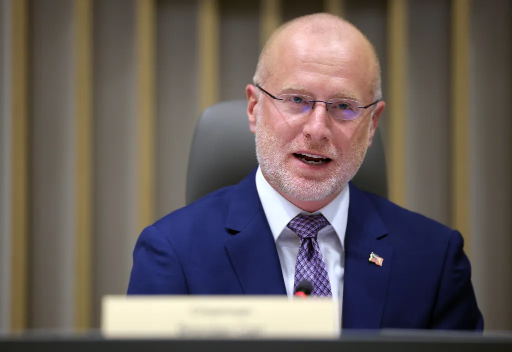 Brendan Carr, Chairman of the FCC, speaking at a meeting.