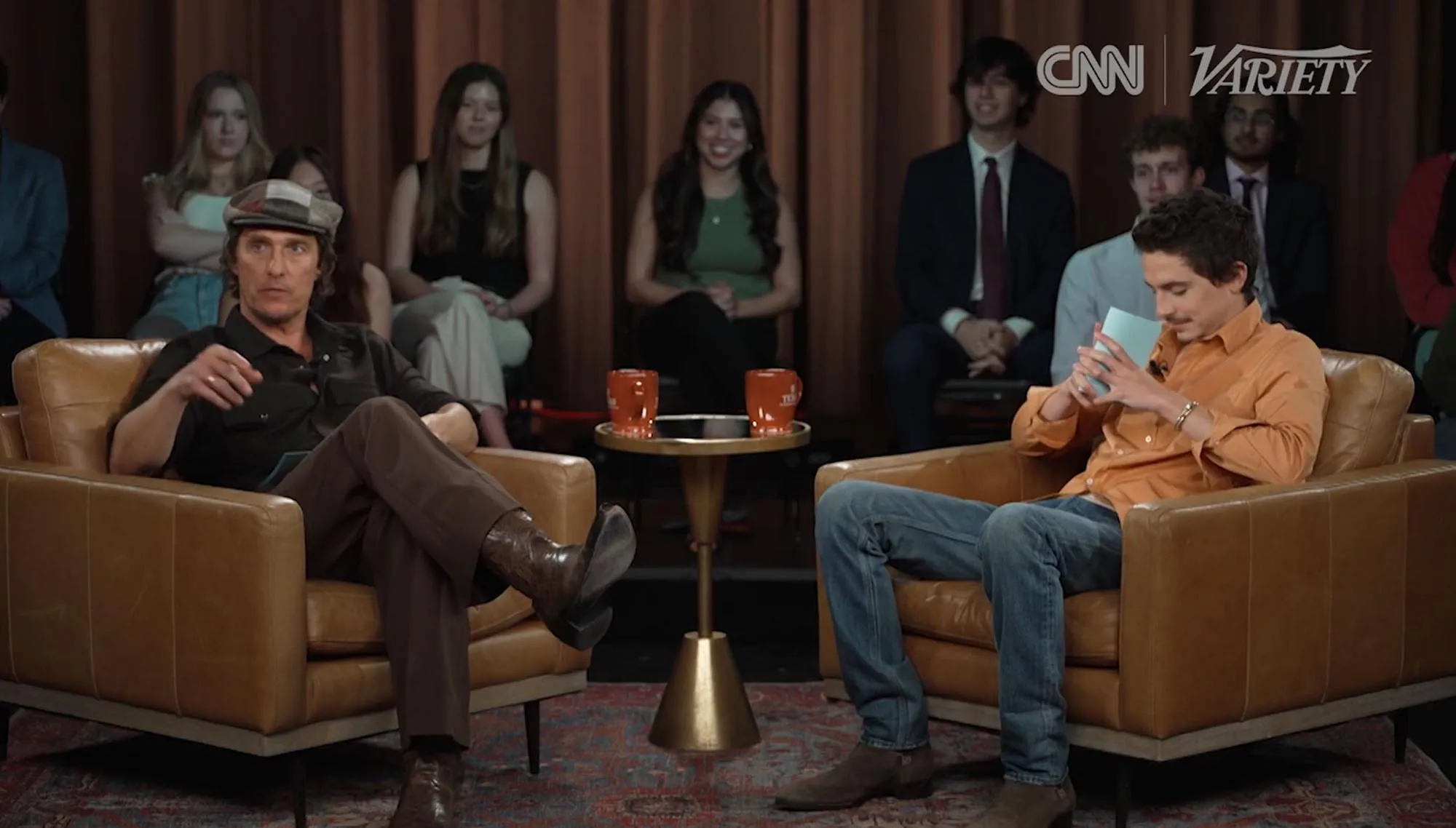 Matthew McConaughey and Timothée Chalamet at a CNN Town Hall.