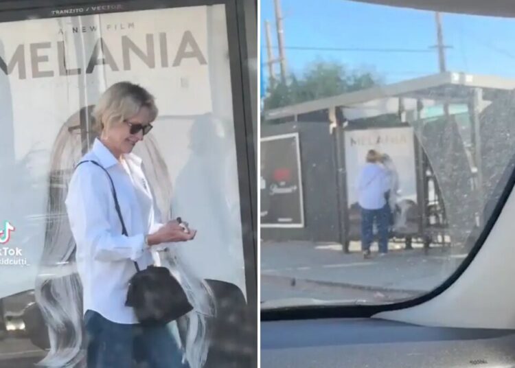Woman appears to deface ‘Melania’ poster in wake of LA city bus vandalism