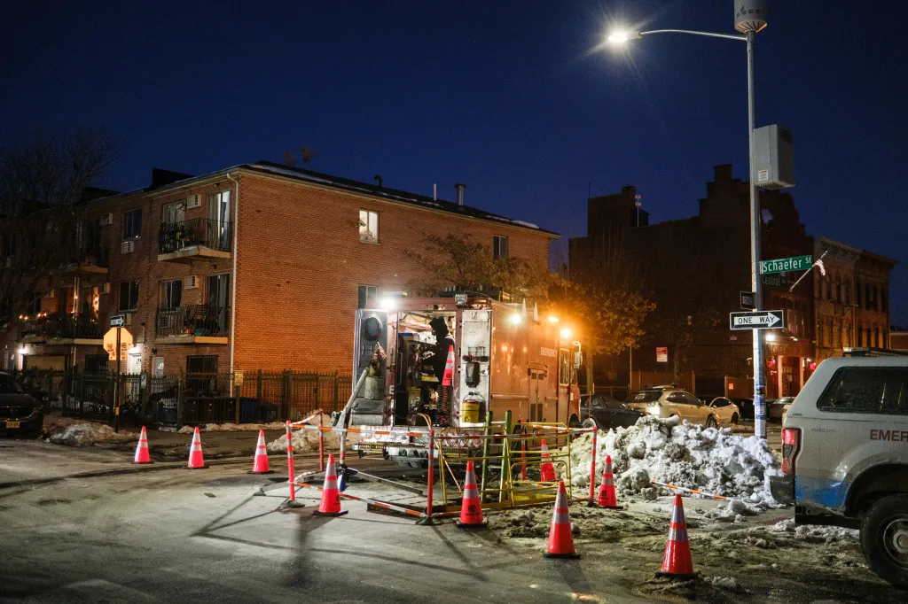 A section of Schaefer street in Bushwick is without power after a fire as temperatures drop to around 14 degrees. 