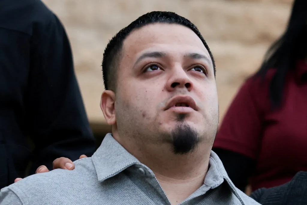Kilmar Abrego Garcia, the migrant whose wrongful deportation to El Salvador made him a symbol of U.S. President Donald Trump's aggressive immigration policies, walks outside U.S. District Court on the day of a hearing in his case.