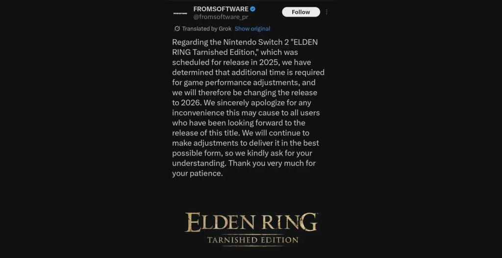 Elden Ring Switch 2 Delayed