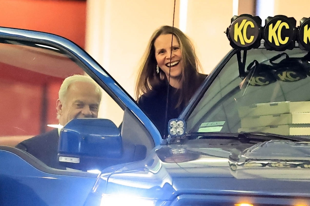 Kelsey Grammer and Kayte Walsh smiling after a Valentine's Day dinner.