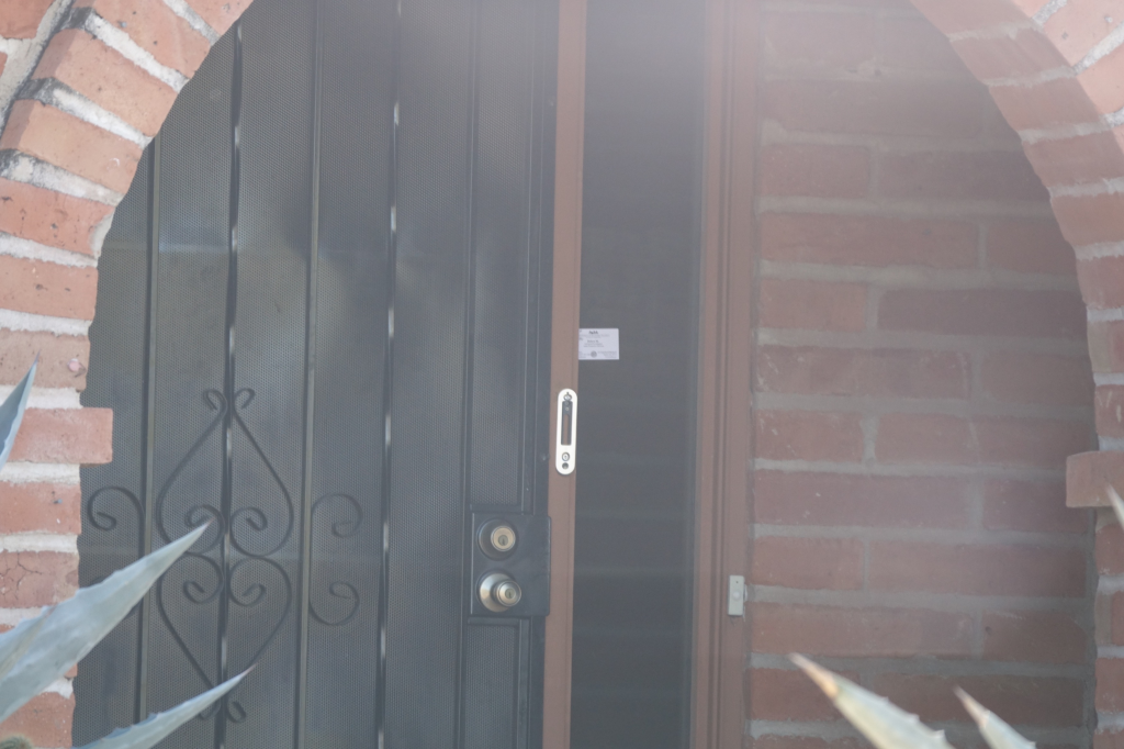 A doorbell camera mount at the front door of Nancy Guthrie's home on Feb. 3, 2026.