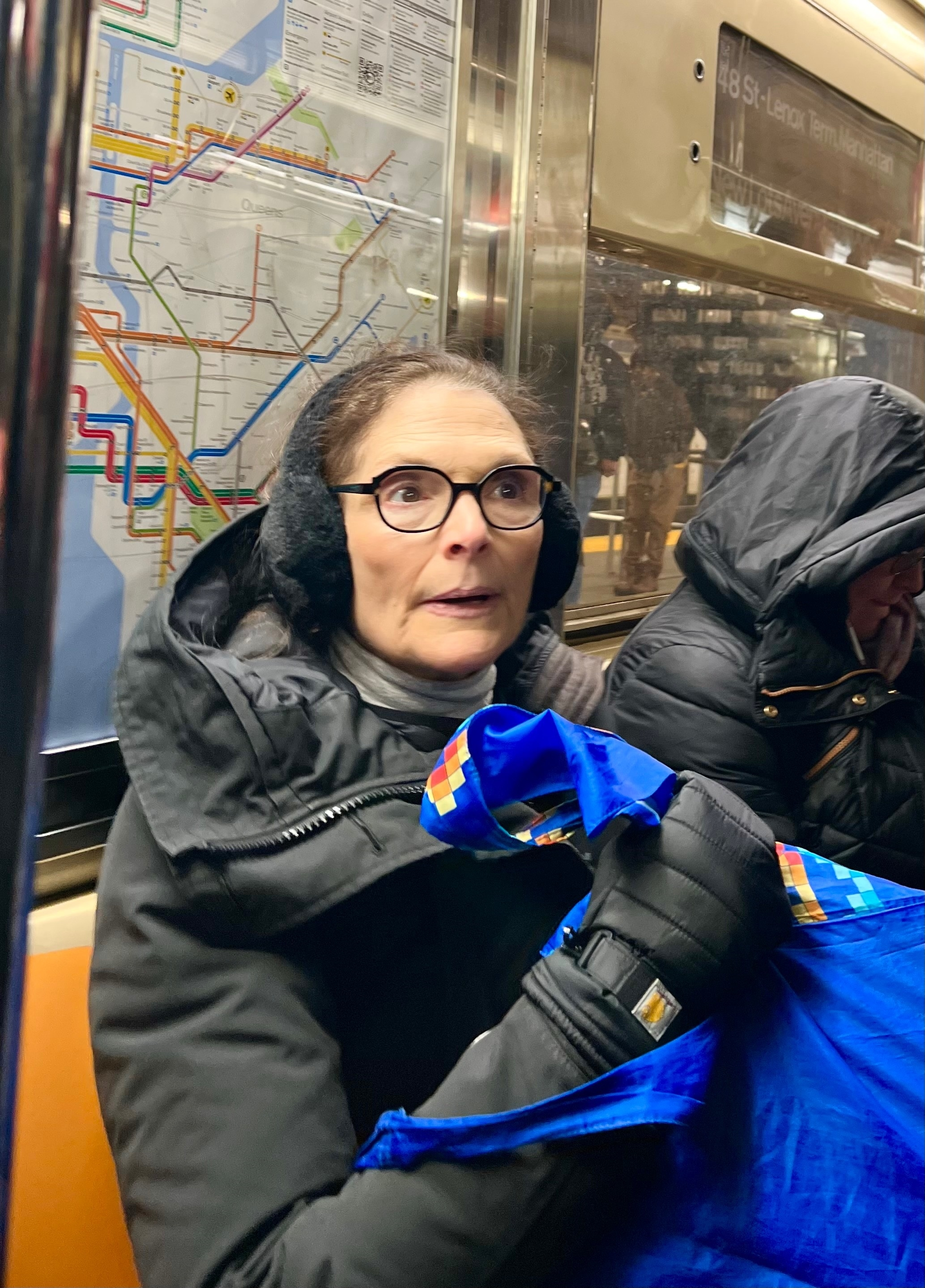 Mary Elizabeth Mastrantonio was snapped riding the subway.