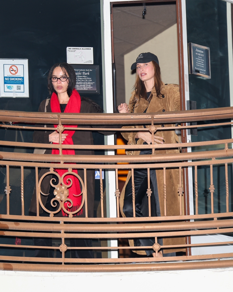 Hailey Bieber and Zoë Kravitz leaving Sushi Park in West Hollywood after dinner.