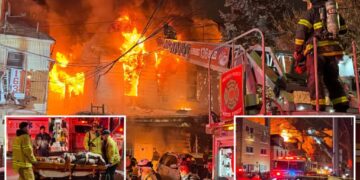 Raging 4-alarm NYC house fire injures 2 firefighters, 7 people — including 1 critically