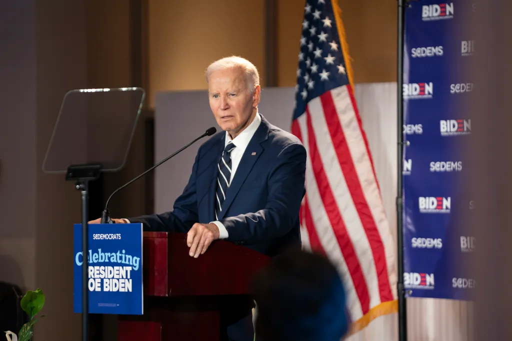 Former President Joe Biden speaks to a crowd during a fundraising event with the South Carolina Democratic Party at the Columbia Museum of Art on February 27, 2026 in Columbia, South Carolina. 