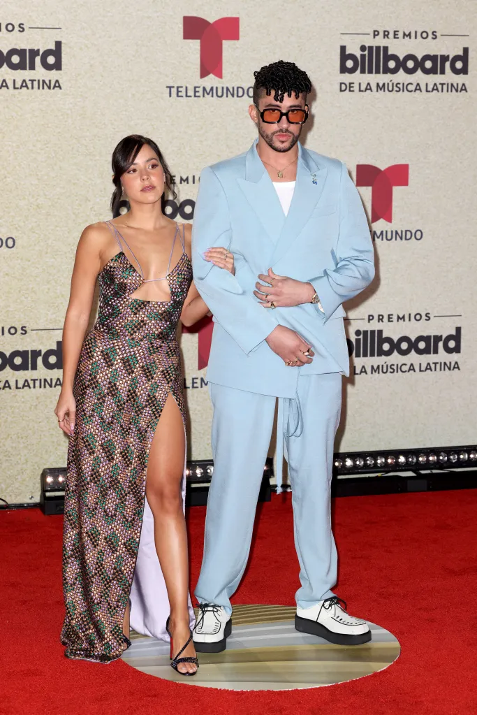 Gabriela Berlingeri and Bad Bunny on the red carpet at the Billboard Latin Music Awards.