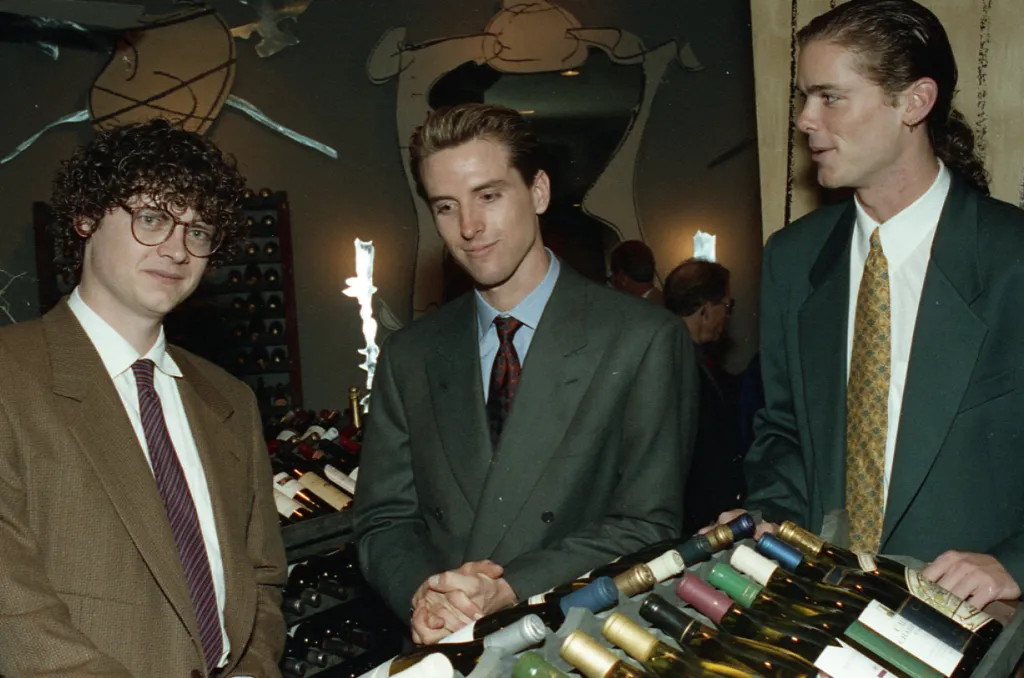 Gavin Newsom, Peter Getty, and Billy Getty at the PlumpJack wine shop opening party.