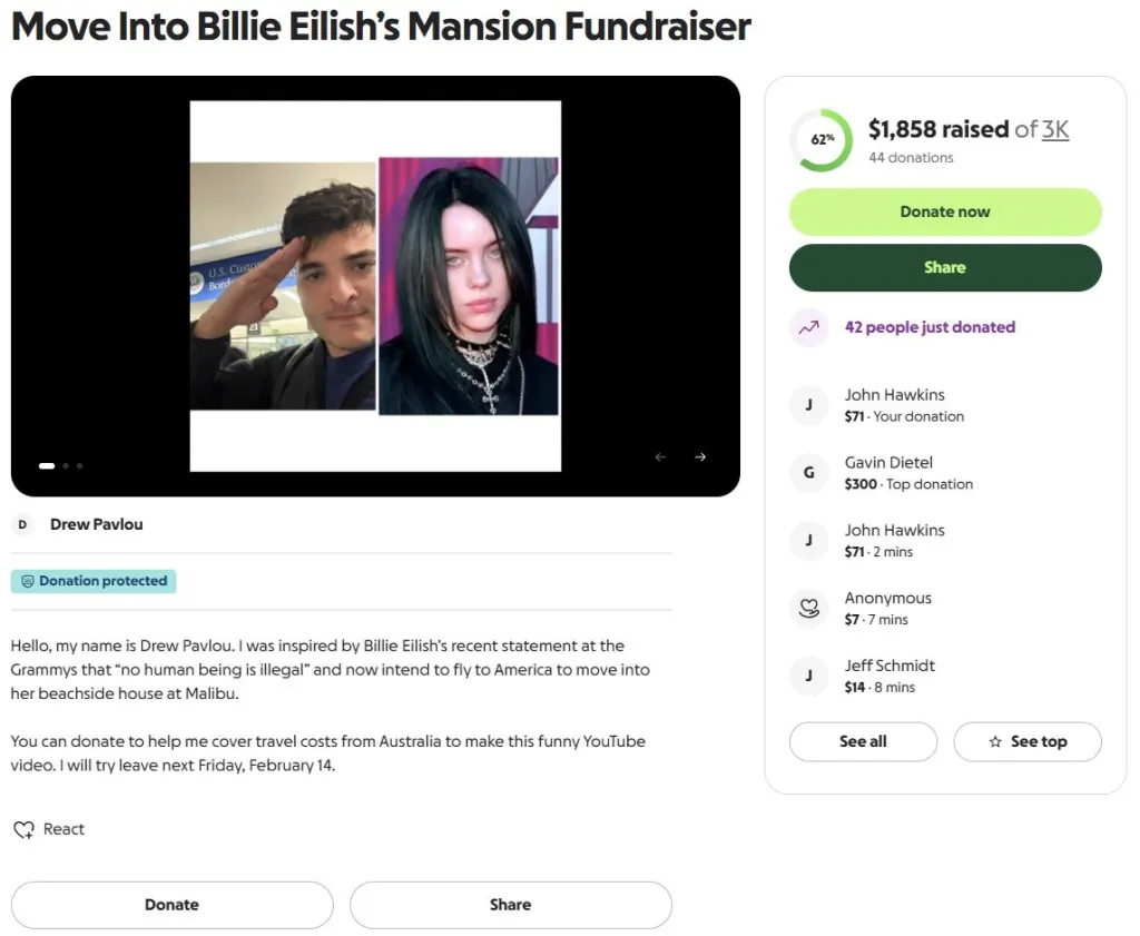 Pavlou shared that the crowdfunding platform deleted his original fundraiser after it raised $3,000 towards his journey.