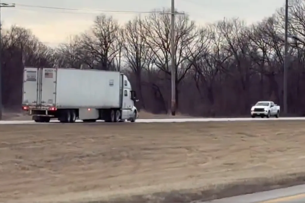 The trucker was filmed driving in the northbound lanes on Highway 61 near Troy, about 55 miles outside of St. Louis, at 8 a.m. on Wednesday