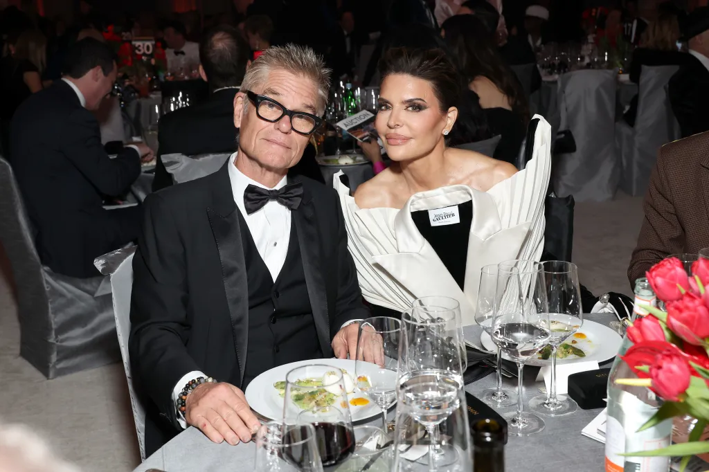 Harry Hamlin and Lisa Rinna attend the Elton John AIDS Foundation's 31st Annual Academy Awards Viewing Party.