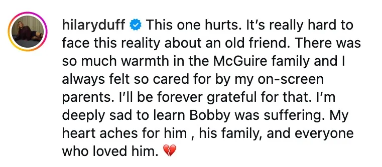 Hilary Duff's Instagram tribute to Robert Carradine.